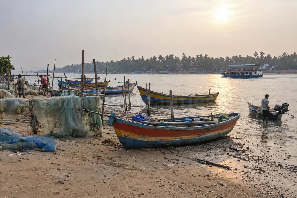 Fishing boats on Marve beach in Malad West, with the creek to Madh Island, North Mumbai escorts